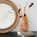 Close Up view of Brinley Rattan Mirror Round Boho Wall Mirror mirror round